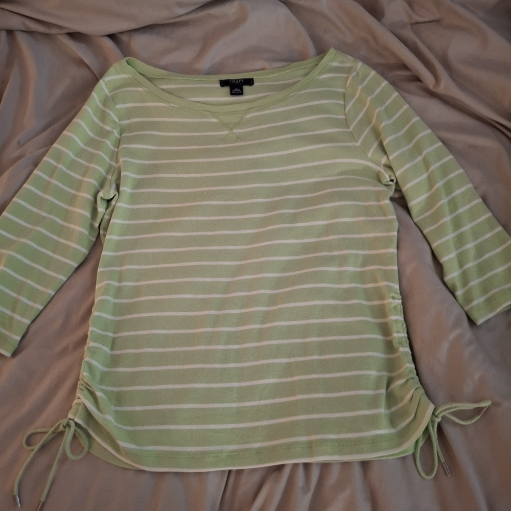 Chaps Green And White Striped Women's Top With Bottom Ties - Picture 4 of 7